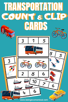 Transportation Themed Count And Clip Cards For Preschoolers