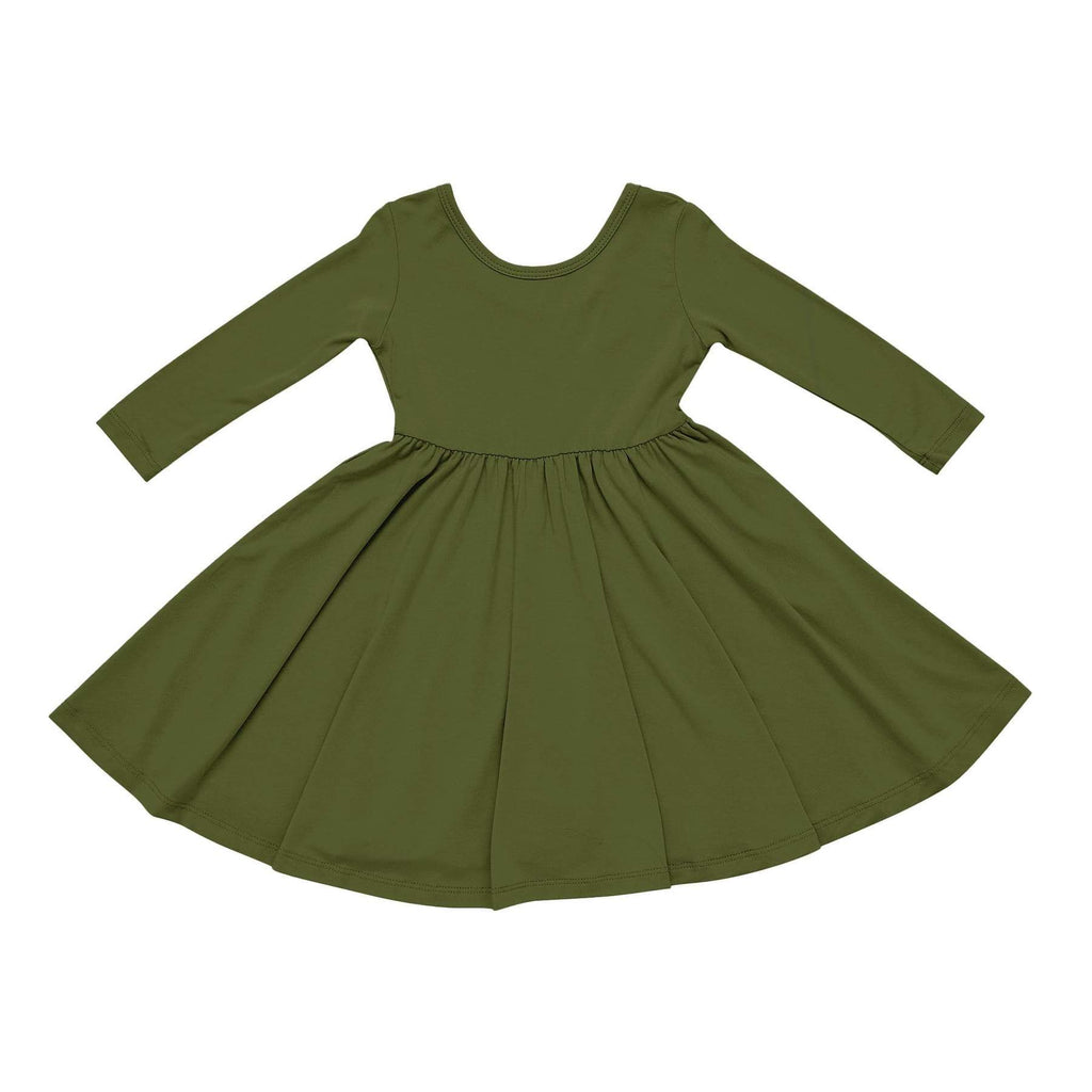 Olive Long Sleeve Twirl Dress
