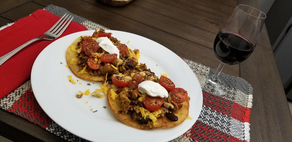 Meat, Rice and Bean Tostados