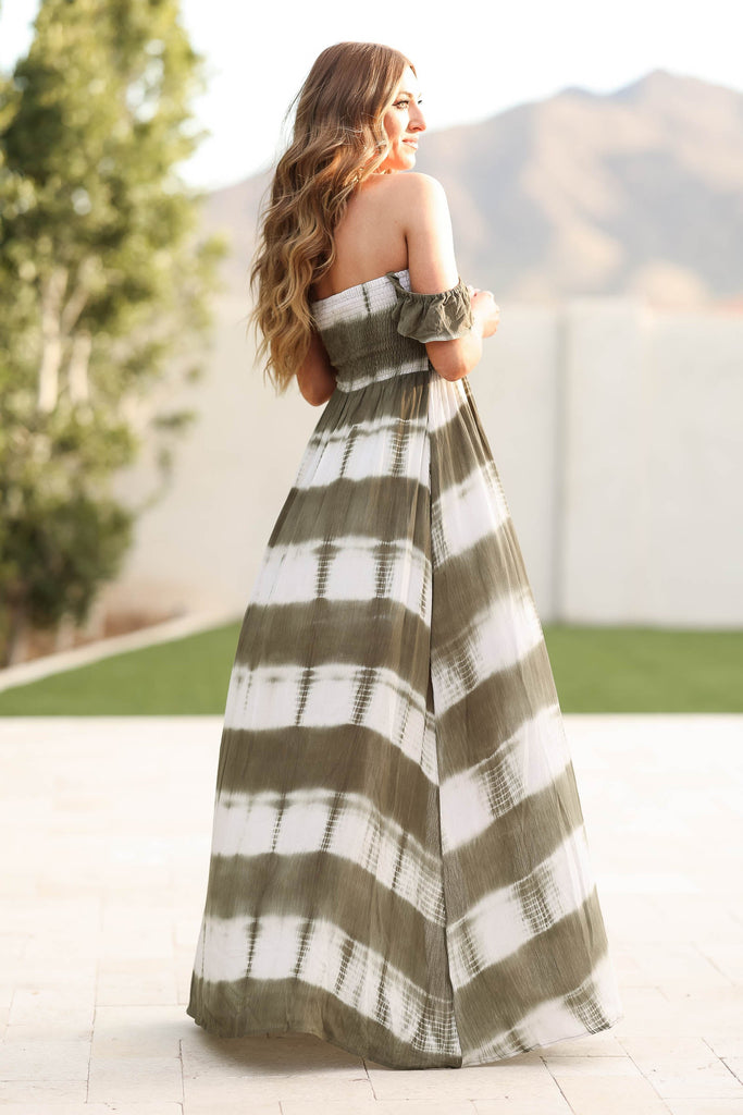 Back To The Island Tie-Dye Maxi Dress - Olive