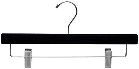 The Great American Hanger Company Black Velvet Pant Hanger w/Adjustable Cushion Clips, Box of 50 Flat Wood Bottom Hangers w/Chrome Swivel Hook for Jeans Slacks or Skirt