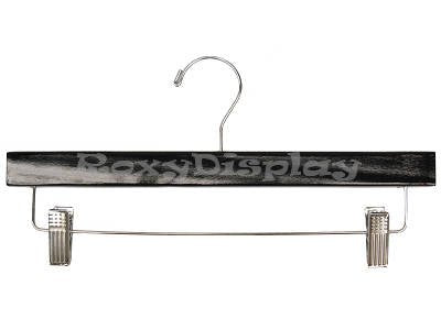 (HA-500BK2_100Unit) 14" BLACK Wooden PANT/SKIRT Hangers with clips, 100 Units