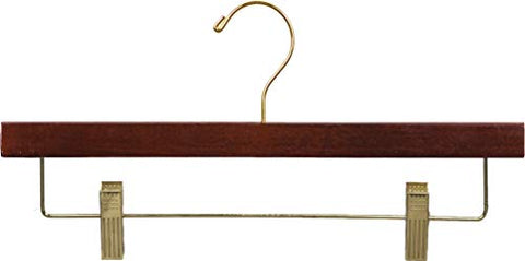 Wooden Bottom Hanger w/Clips, Walnut Finish with Brass Hardware, Box of 100 by The Great American Hanger Company
