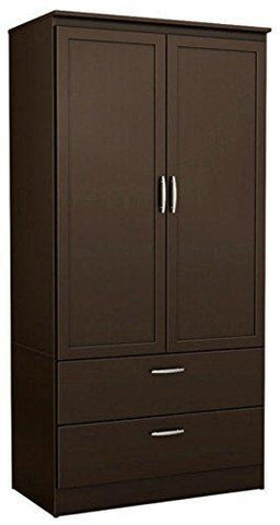 On amazon contemporary wardrobe armoire wood with framed doors and streamlined drawers features three storage spaces two adjustable shelves nickel finish metal handles chocolate