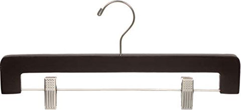 The Great American Hanger Company Wooden Bottoms Hangers with Clips, Espresso/Brushed Chrome Finish, Box of 50