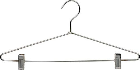 The Great American Hanger Company Slim Metal Combo Hanger w/Adjustable Cushion Clips, Box of 25 Thin and Strong Chrome Top Hangers for Dress Shirt or Pants