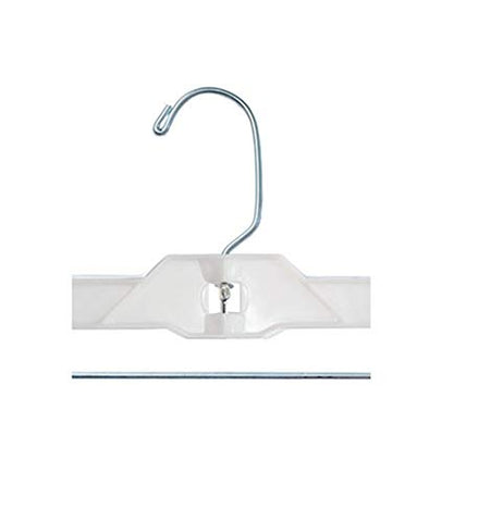 NAHANCO 1600PCLH Plastic Skirt/Pant Hangers, Heavy Weight with Long Hook and Plastic Clips, 14" White Hi-Impact (Pack of 100)