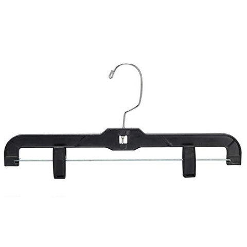 Amiff Clothes Hangers. 14" Pant Skirt Hangers Pack of 10 Black Hangers. Adjustable Hangers. Plastic Hangers Pants Skirts. Strong Metal Clips Cushion. Chrome Swivel Hook. Stores&Home.