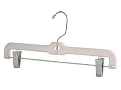 14" Clear Heavy Weight Clear Plastic Skirt & Pant Hanger with Chrome Hook and Clips -Lot of 100