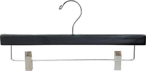 The Great American Hanger Company Wooden Bottom Hanger w/Clips, Black Finish with Chrome Hardware, Box of 25