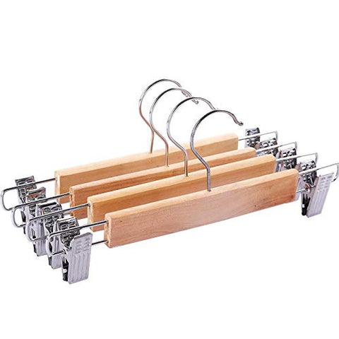 Solid Wooden Pant Skirt Hangers with 2-Adjustable Anti-Rust Clips, 10-Pack,long28cm