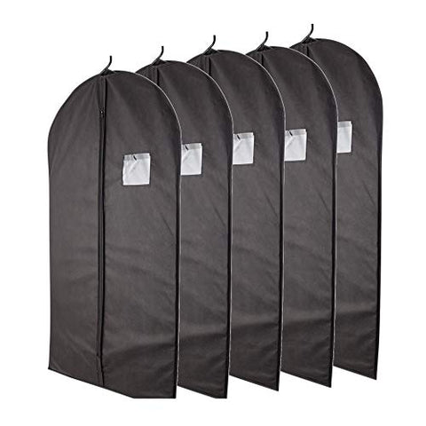 Plixio Garment Bags Suit Bag for Travel and Clothing Storage of Dresses, Dress Shirts, Coats— Includes Zipper and Transparent Window (Black- 5 Pack: 40")