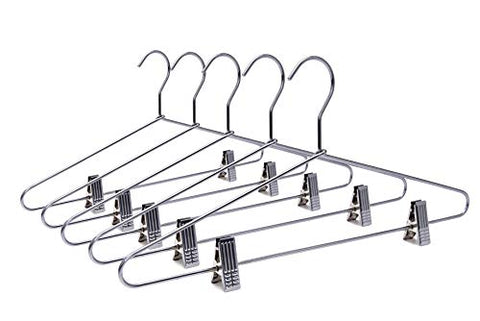 Quality Hangers Heavy Duty Metal Skirt Hangers Coat Hangers with Clips and Polished Chrome (5 Pack)