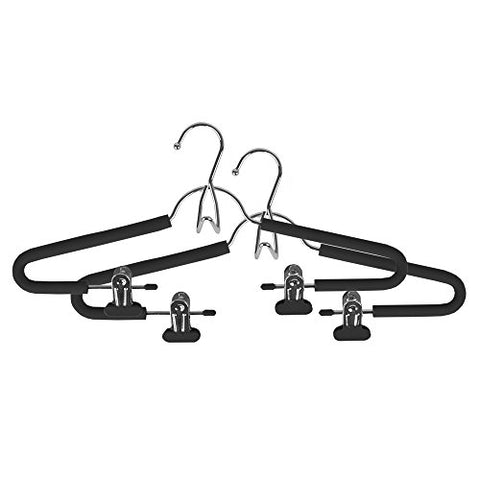 Sunbeam Padded Foam Hanger with Clips and Accessory Hook, (Pack of 2), Black