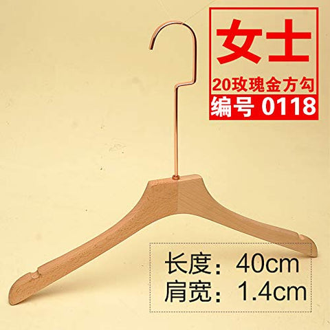 Kexinfan Hanger High-Grade Solid Wood Clothing Store No Paint Logs Hangers Men And Women Wooden Thick Clothes Hanging, 10, 20 Rose Square Hook 0118 Female Beech Wood Paint Plate