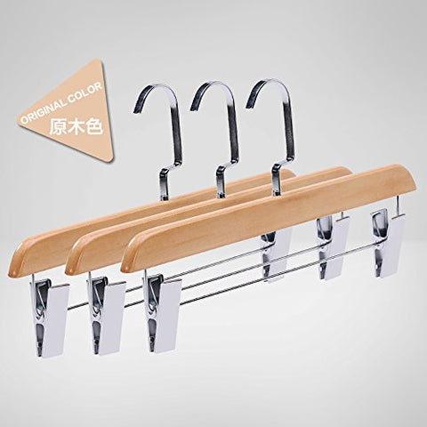 SHRCDC Natural Wood/Hanger 10/20Pack/Non-Slip/Straight Hook/Long Groove(32-45Cm) Hanger/Applicable To Tops/Pants/Skirts,10 Pieces,Extended Beige