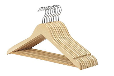 Wooden Suit Hangers with Bar to Keep Pants Straight Crease Free Swivel Hook Pack of 10