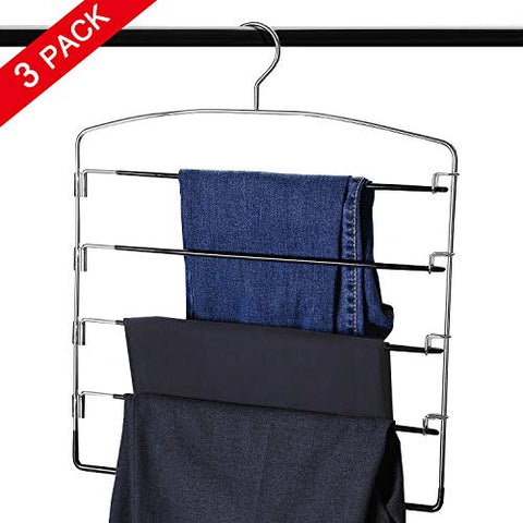 MEOKEY 3 Packs Pants Hangers 5 Layers Non-Slip Swing Arm Clothes Hangers Space Saving Closet Storage Organizer for Jeans Pants Leggings Scarves Ties Towels