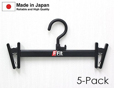 Pants and Skirt Hanger with Plastic Clips, Black 5 Pack , with Adjustable slide arm for Change the width , Made in Japan
