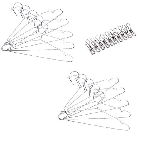 qinglele Hangers Stainless Steel, Strong Metal Wire Hangers,Unique Windproof Design Automatic Locking,10 Pcs 15.7 Inch,+10 Clips
