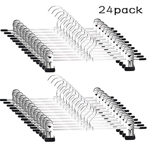 Pants Hangers - Skirt Hangers 24 Pack Skirt Metal Pants Hangers Chrome Skirt Hangers with Non-slip Adjustable Clips Space Saving Pants Hanger for All Kinds of Clothes Pants