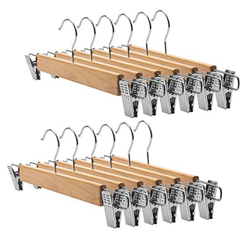 Tosnail 12 Pack Natural Wooden Hangers Skirt Pants Hangers with Clips