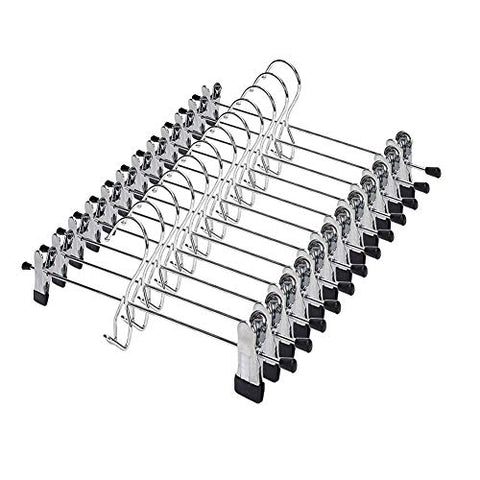 JS HANGER Metal Pant Hangers Multi Stackable Add on Hangers Heavy Duty Space Saving Skirt Hangers with 2-Adjustable Clips, 12-Pack