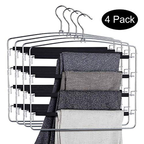 DOIOWN Pants Hangers Slacks Hangers Space Saving Non Slip Stainless Steel Clothes Hangers Closet Organizer for Pants Jeans Trousers Scarf (4-Pack,Large Size 17.1''High x 15.9''Width)