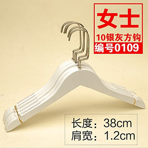 Kexinfan Hanger Clothing Store Wooden Hanger High-Grade Solid Wood Non-Slip Long Hook Female White Solid Wood Hanger, 10, 10 Square Hooks-0109 Female White Round Tooth