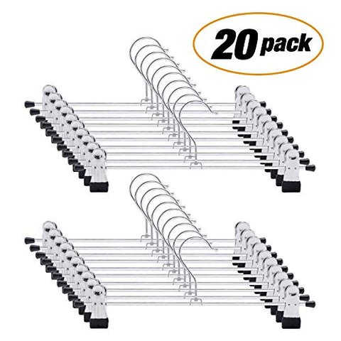 Layalacio 20 PCS IEOKE Pant Hangers Skirt Trousers Hangers with Clips Heavy Duty Ultra Thin Space Saving Metal Hangers for All Kinds of Clothes Pants