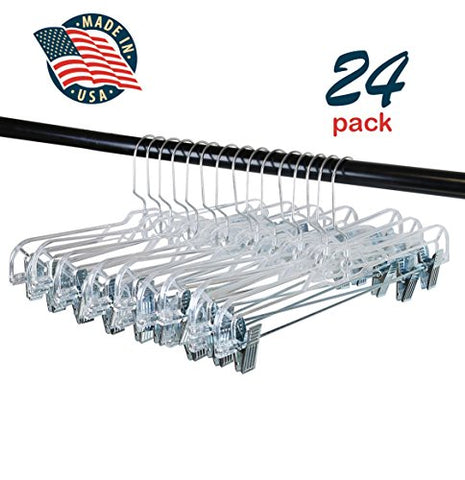 USA Made - Clear Skirt, Pants, and Clothes Hangers, Set of 24