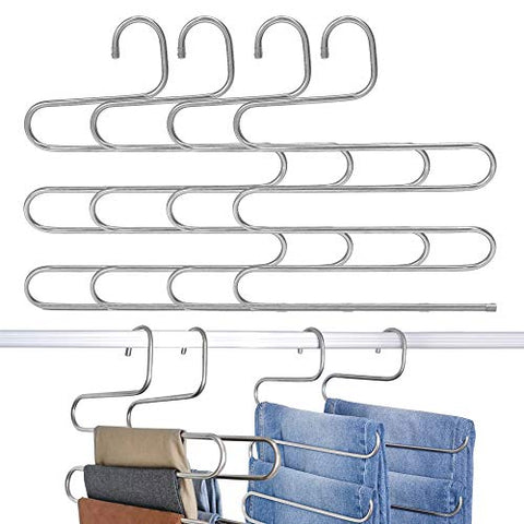 GRANNY SAYS 4 Pack S-Type Magic Pants Tier Hangers, Metal Closet Space Saving Hangers Organizer