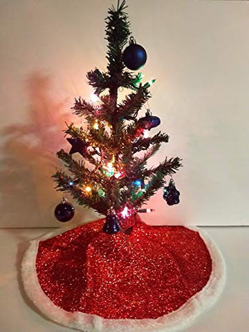 Christmas House Miniature Christmas Tree Bundle with Tree Skirt, 1 Set of Lights, 20 Blue Ornaments, 6 Light Ornaments, Ornament Hangers(6 Items) (Green)