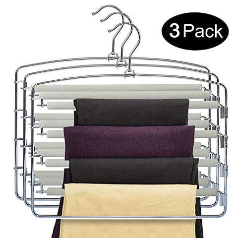 DOIOWN Pants Hangers Slacks Hangers Space Saving Non Slip Stainless Steel Clothes Hangers Closet Organizer for Pants Jeans Trousers Scarf (3-Pack(Grey))