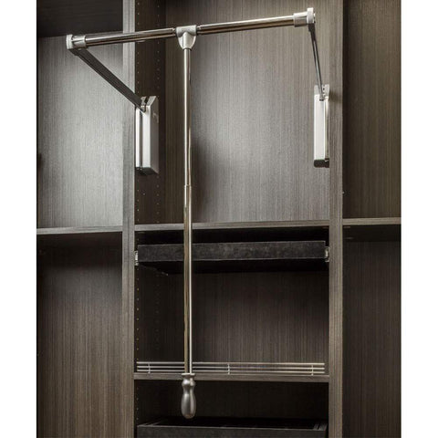 Budget soft close wardrobe lift polished chrome expanding heavy duty steel tubing with silver plastic housing 45 lb weight rating for 25 1 2 35 openings