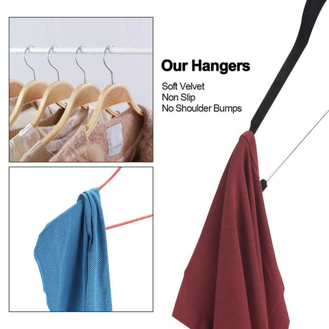 YIKALU Clothes Hangers with Clips 20 Pack Velvet Hangers Non Slip Hangers Premium Ultra Thin for Pants Hangers Skirt Hangers with Swivel Hooks(Black)