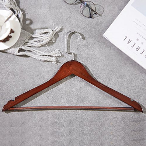 SHRCDC Natural Wood/Hanger 10/20Pack/Slip/Slip Hook/Long Groove(32-45Cm) Hanger/Applicable To Tops/Pants/Skirts,10 Pieces,Flat Hooks Brown