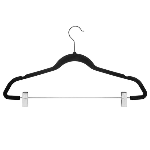 ZOBER Premium Quality Space Saving Velvet Pants Hangers Strong and Durable, with Metal Clips - 360 Degree Chrome Swivel Hook - Ultra Thin Non Slip Skirt Hangers, with Notches, 20 pack (Black)