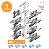 Frezon Pants Hangers, Space Saving Skirt Hangers with Clips Metal Trouser Clip Hangers Four Tier Heavy Duty Ultra Thin with 360 Degree Chrome Swivel Hook 5 Pack
