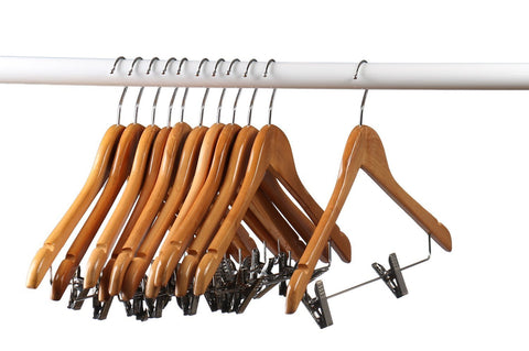 Home-it (20 Pack) Natural wood Solid Wood Clothes Hangers, Coat Hanger Wooden Hangers with clips