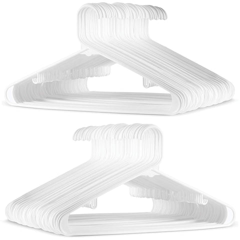 White Standard Plastic Hangers (60 PACK) Long Lasting Tubular Coat Hangers Plastic, Laundry & Dorm Room Hanger, Durable, Slim & Space Saving, Heavy Duty Clothes Hanger, Dress Notches, Strong Pants Bar